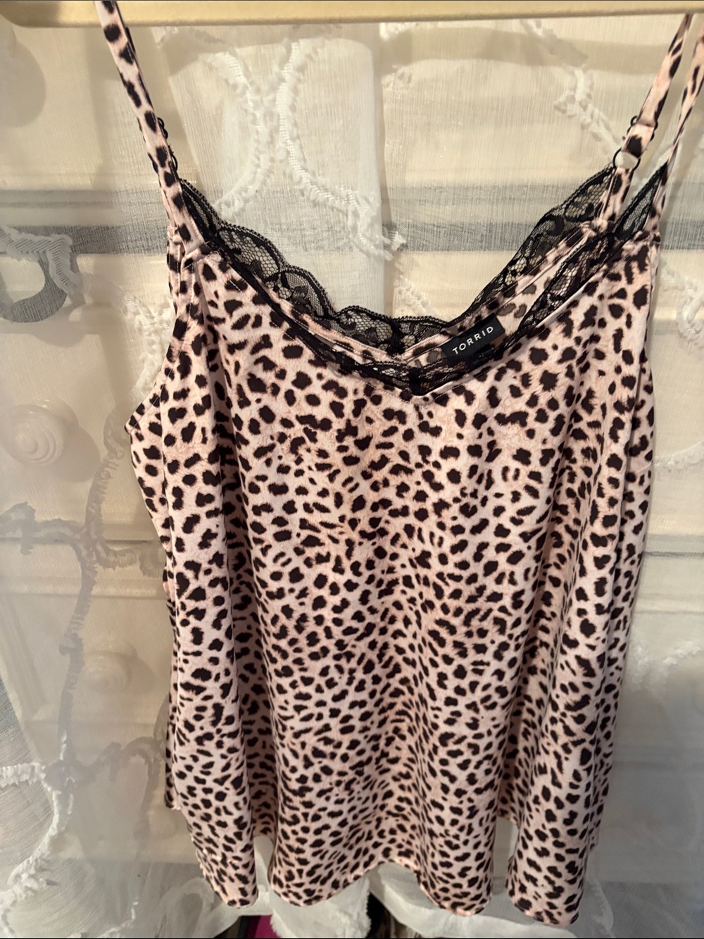 torrid  cream and Black Leopard Lace-Trim Cami